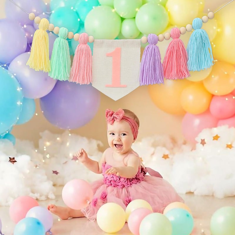 Ereniko Handmade Boho 1st Birthday High Chair Banner Party Decoration for Girl Baby Shower Wall Hangings Decorative for Kids Bedroom Purple - Image 2
